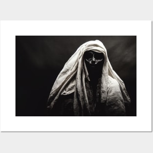 Silhouette of a man covered with a cloth in a halloween costume in the form of a scary mummy Posters and Art